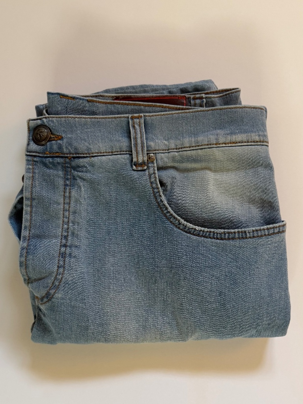 Isaia Napoli Men’s Light Wash Distressed Jeans Button Fly 36x30 Made in Italy